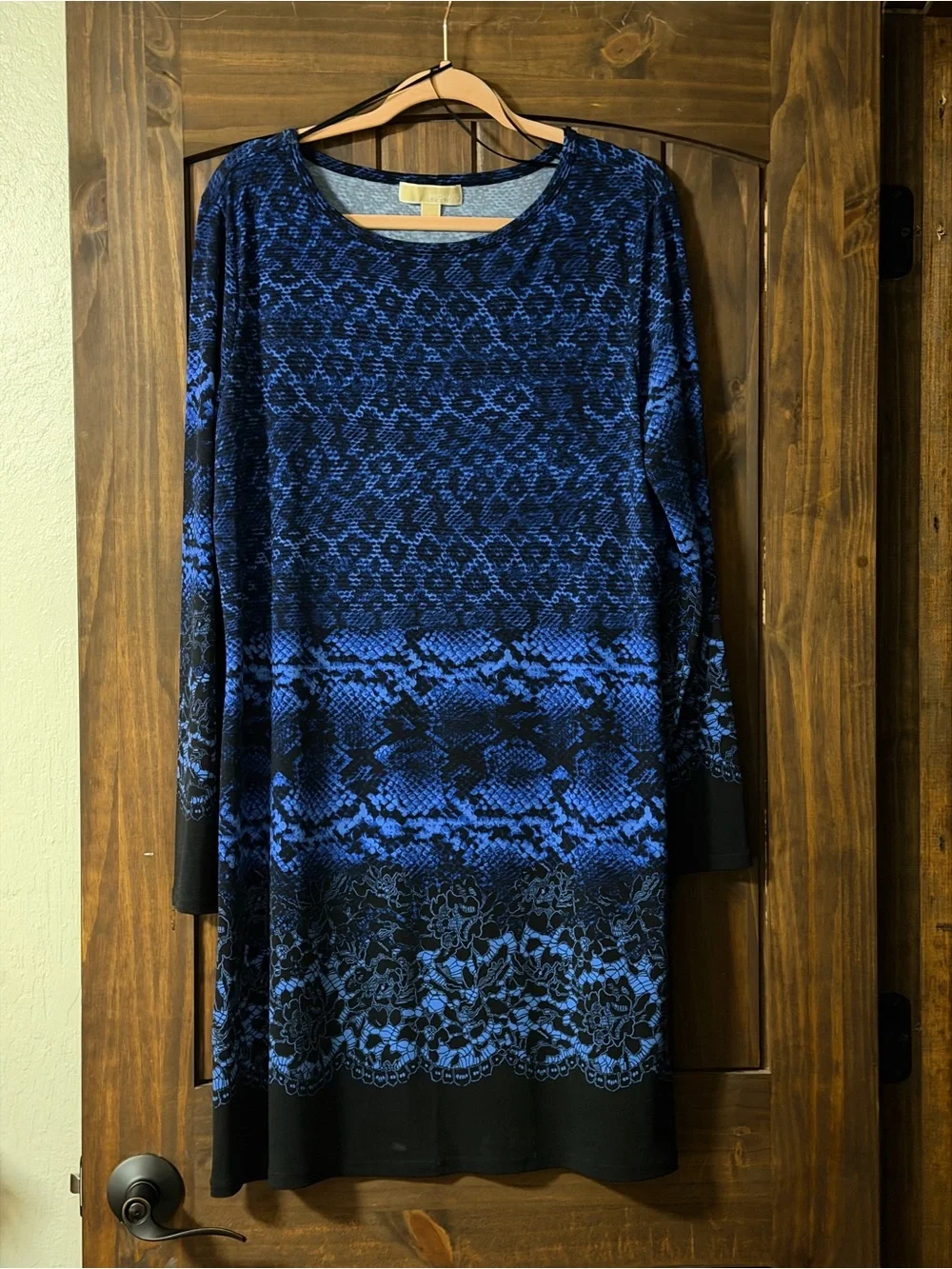 Michael Kors Blue and Black Patterned Long Sleeve Dress